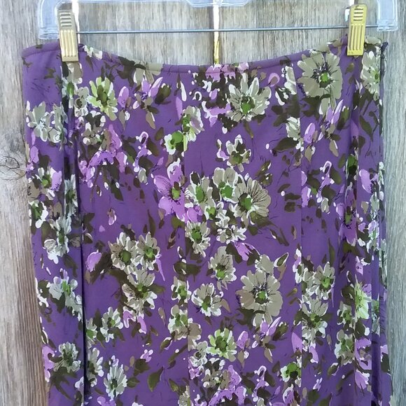 Worth Skirt 100% Silk Purple Floral Print Business Core Size 6 - Picture 3 of 5